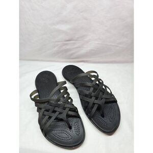 Crocs Womens Huarache Sandals Size 10 Black Strappy Thong Flip Flop Comfort